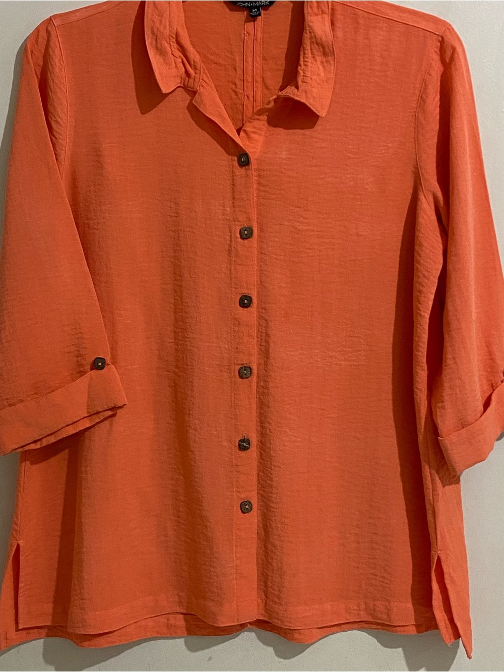 John Mark Button-Front Shirt in Bright Orange